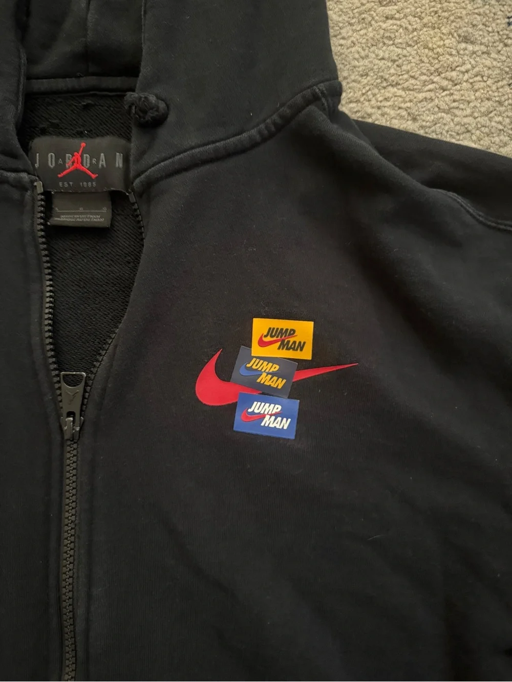 Jordan Jumpman Flight Nikr Men's Black Full-Zip Hoodie with Logo VGUC